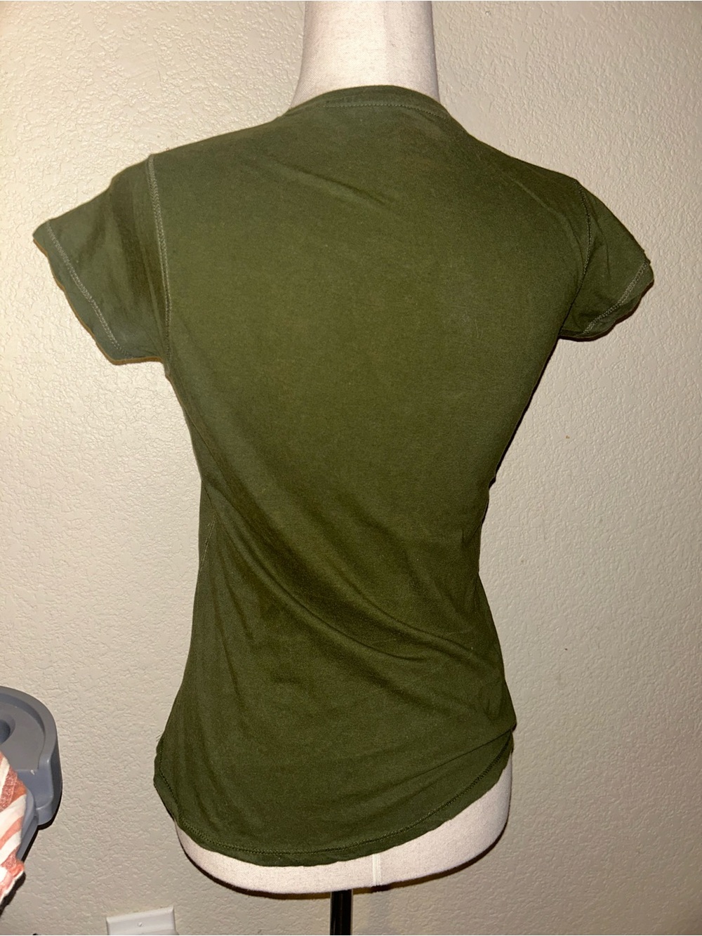 Guess Olive Butterfly Graphic Tee with Gold Logo and Red & Orange Accent - Picture 3 of 3